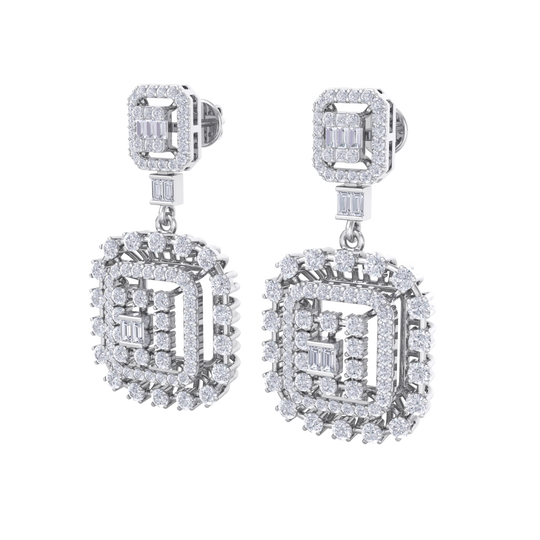 Drop earrings in white gold with white diamonds of 3.00 ct in weight