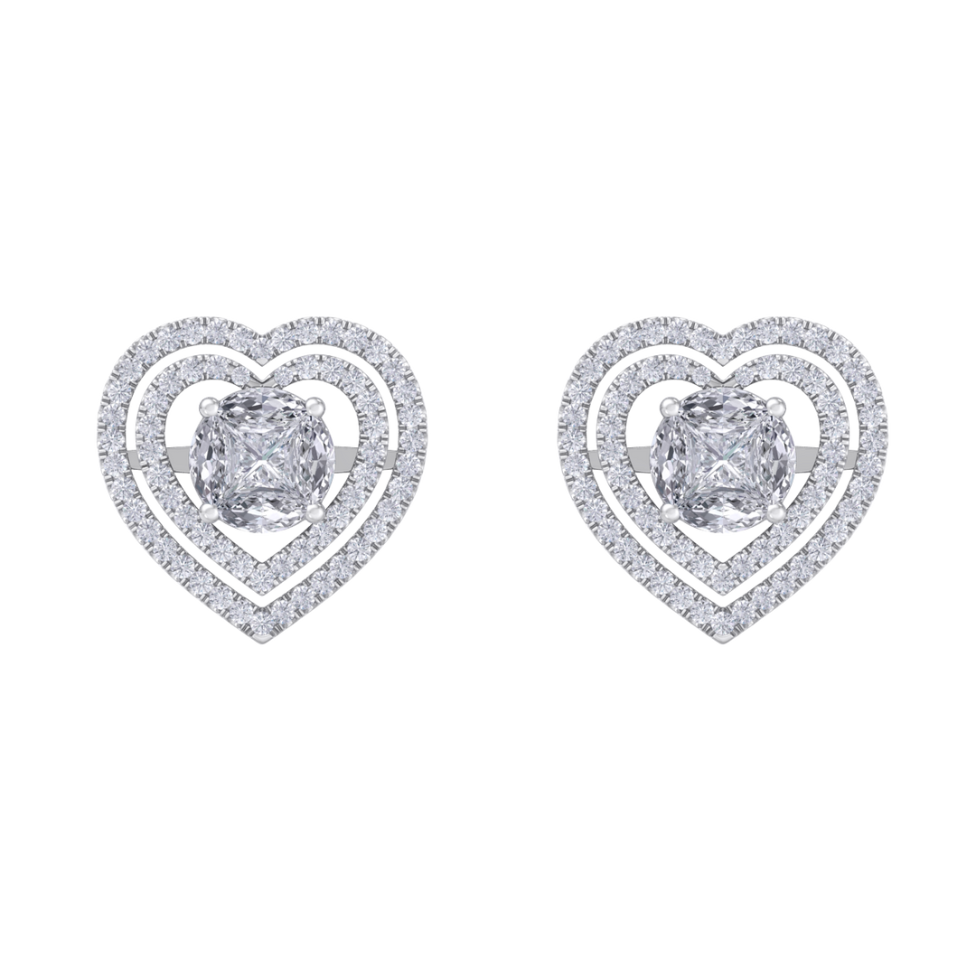 Heart earrings in white gold with illusion white diamonds of 0.94 ct in weight