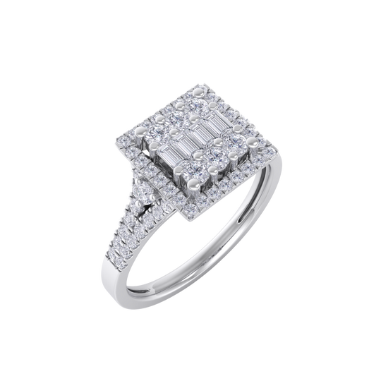 Square cluster engagement diamond ring in rose gold with white diamonds of 0.61 ct in weight