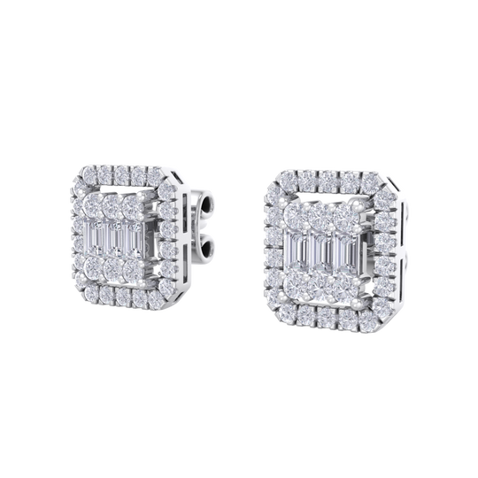 Square stud earrings in white gold with white diamonds of 0.40 ct in weight 