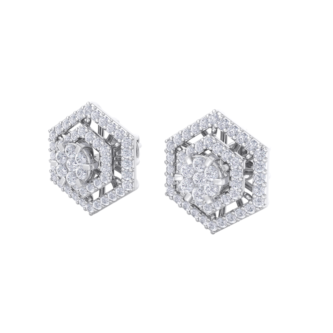 Stud earrings in yellow gold with white diamonds of 1.45 ct in weight