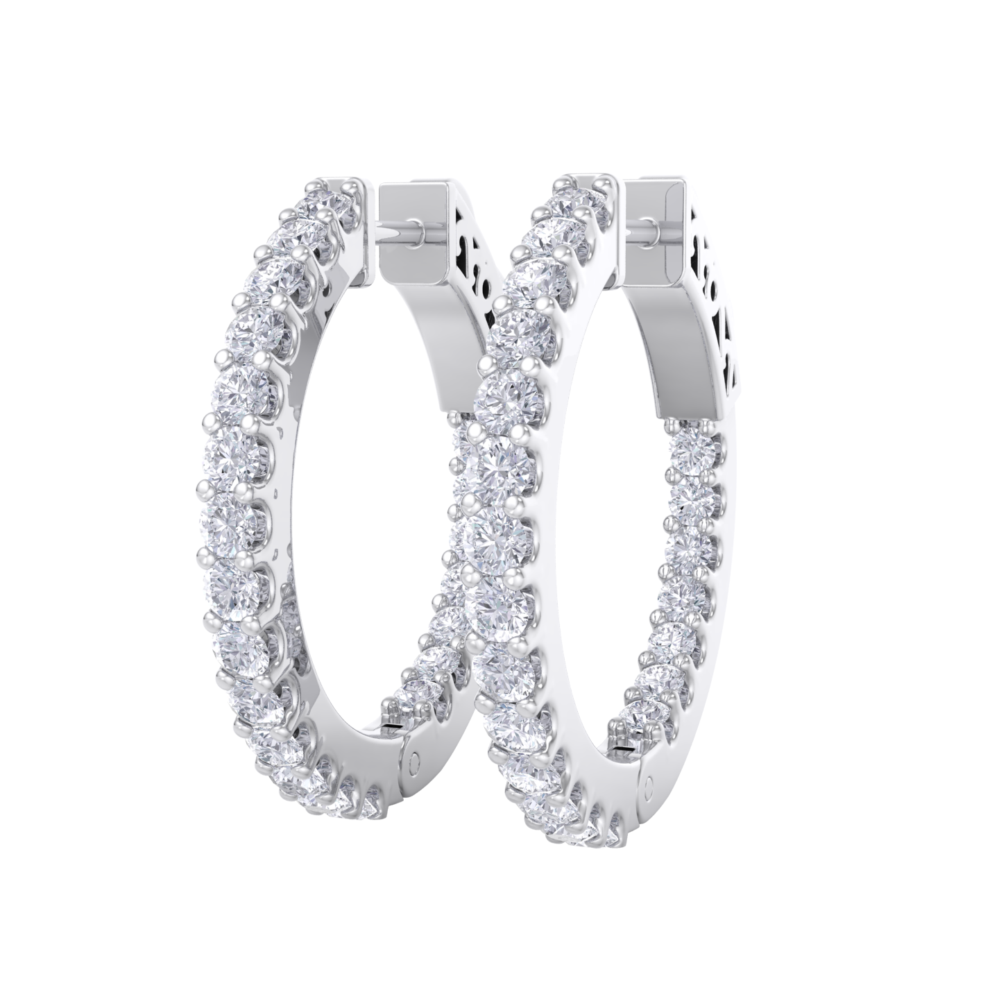 Diamond eternity hoop earrings in white gold with white diamonds of 1.50 ct in weight 