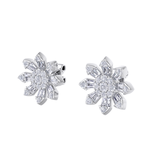 Small flower stud earrings in yellow gold with white diamonds of 0.59 ct in weight