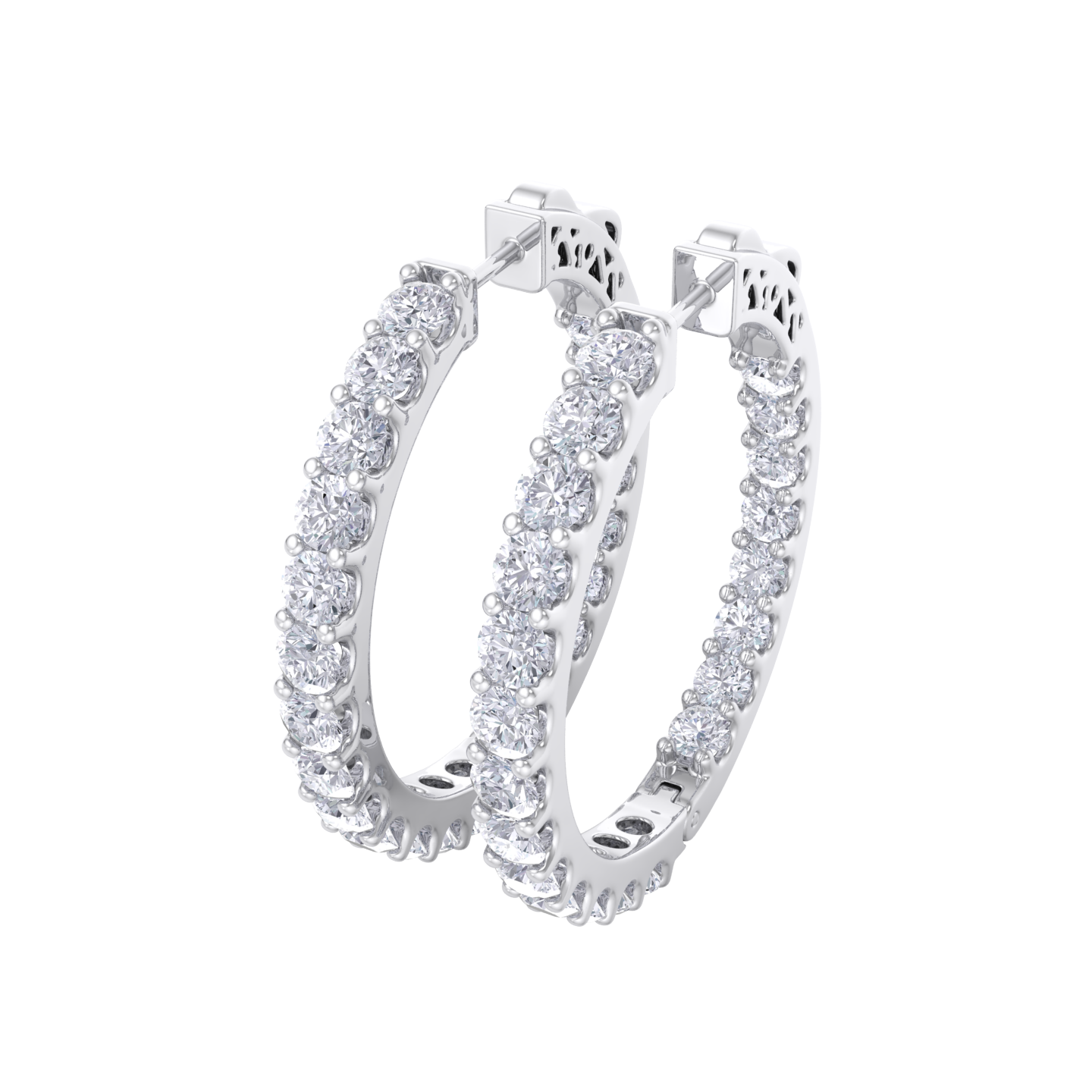 Diamond eternity hoop earrings in white gold with white diamonds of 4.82 ct in weight 