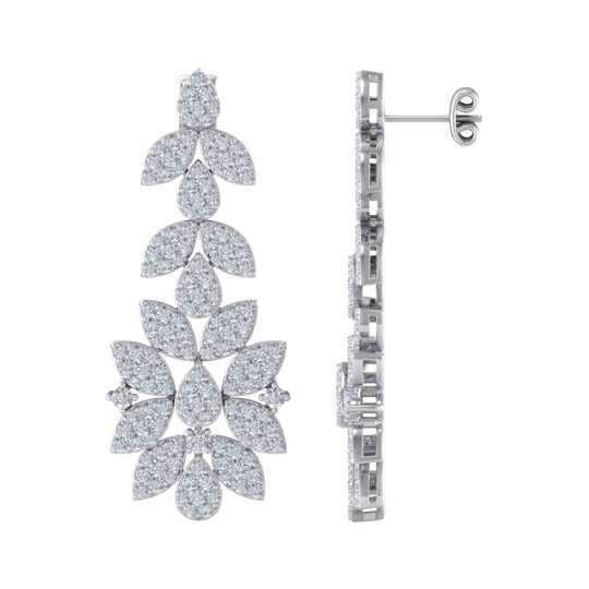 Chandelier earrings in white gold with white diamonds of 3.03 ct in weight