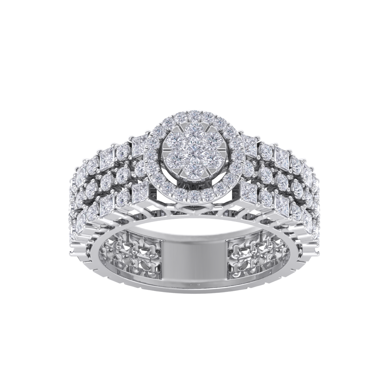 Halo Engagement ring in white gold with white diamonds of 1.19 ct in weight