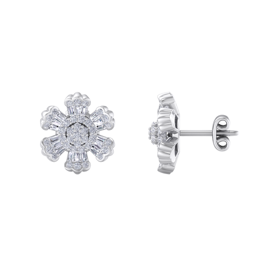 Flower stud earrings in yellow gold with white diamonds of 0.78 ct in weight
