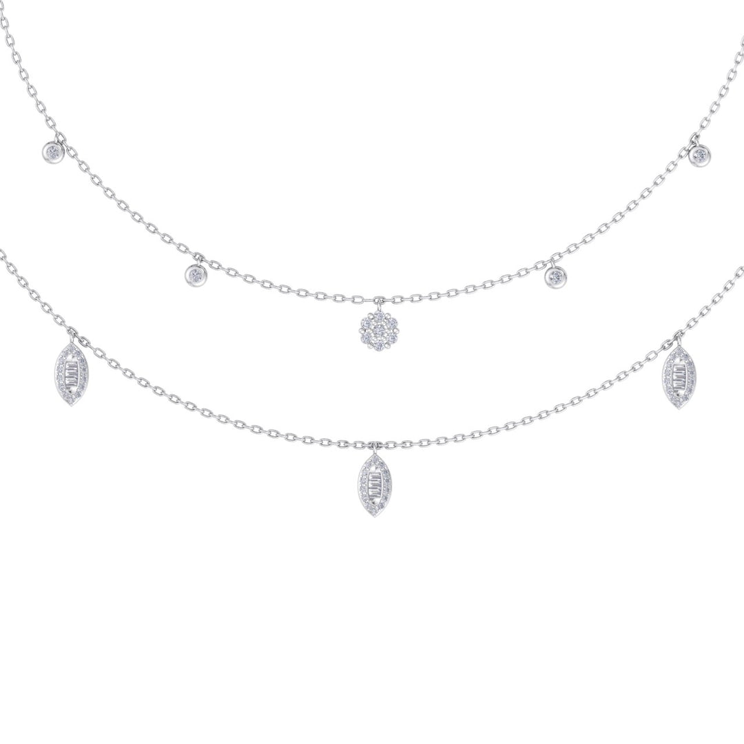Multi-strand  necklace in yellow gold with white diamonds of 0.65 ct in weight 
