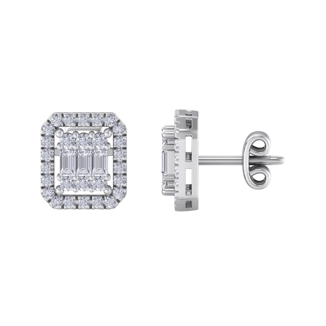 Square stud earrings in white gold with white diamonds of 0.40 ct in weight 