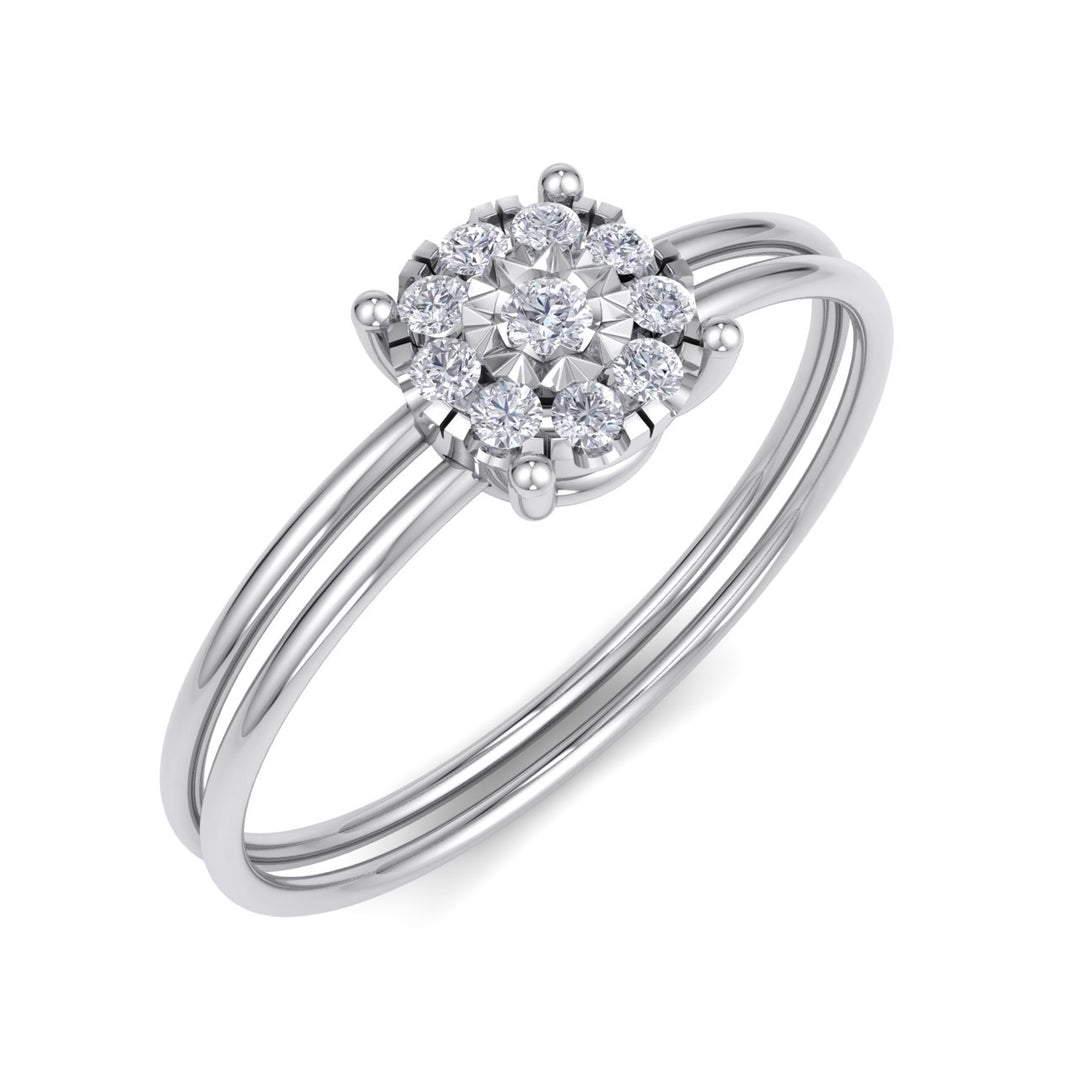 Flower Ring in white gold with white diamonds of 0.16 ct in weight