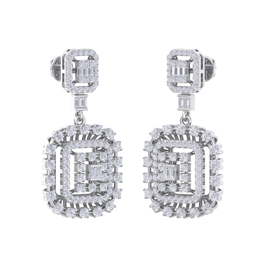 Drop earrings in white gold with white diamonds of 3.00 ct in weight