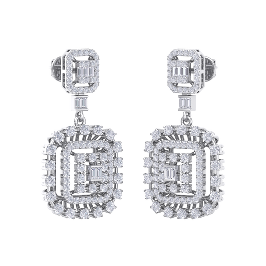 Drop earrings in white gold with white diamonds of 3.00 ct in weight