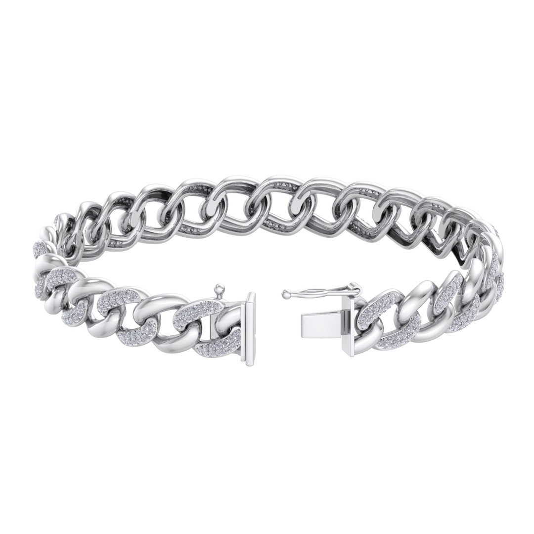 Diamond curb chain link bracelet in white gold with white diamonds of 1.82 ct in weight
