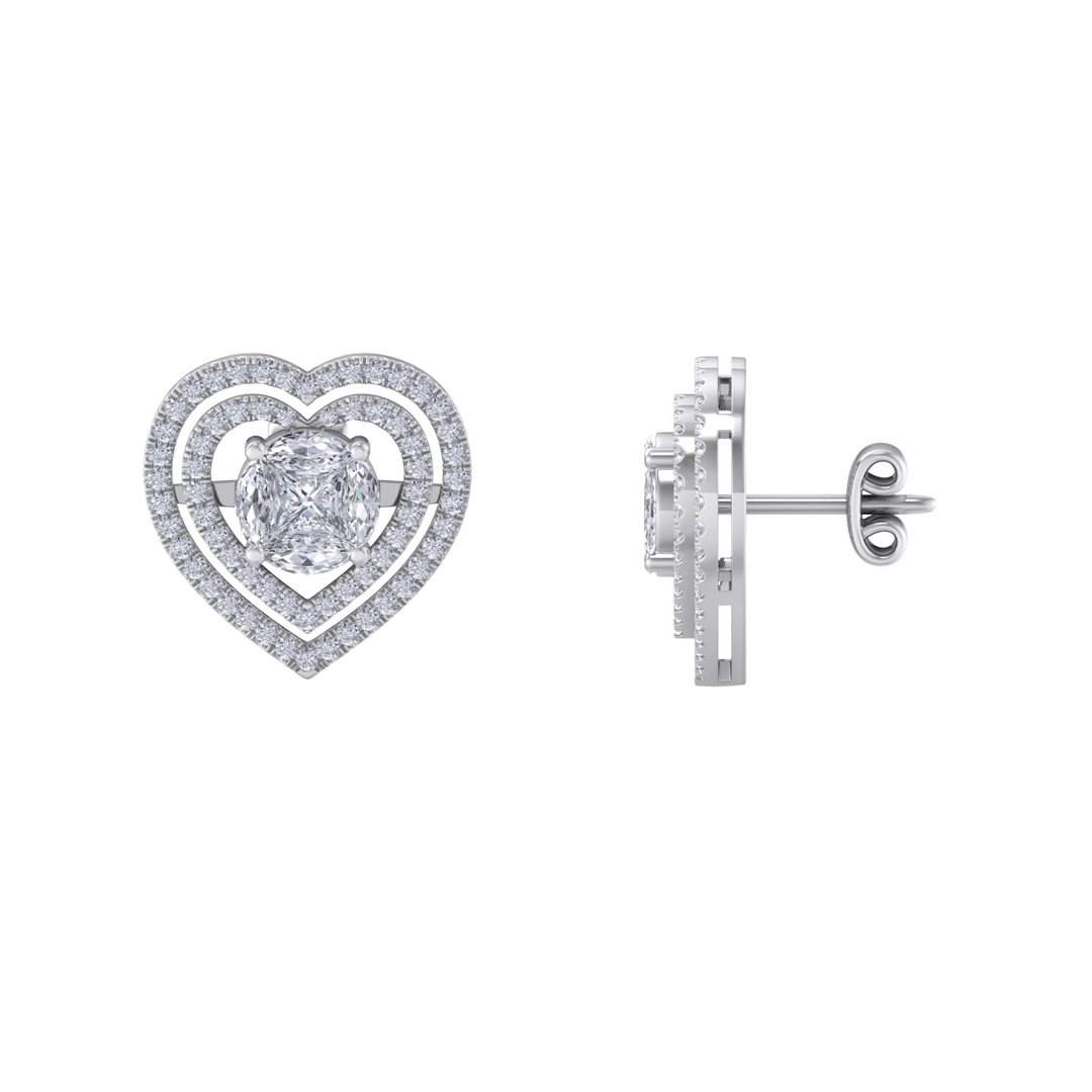 Heart earrings in rose gold with illusion white diamonds of 0.94 ct in weight