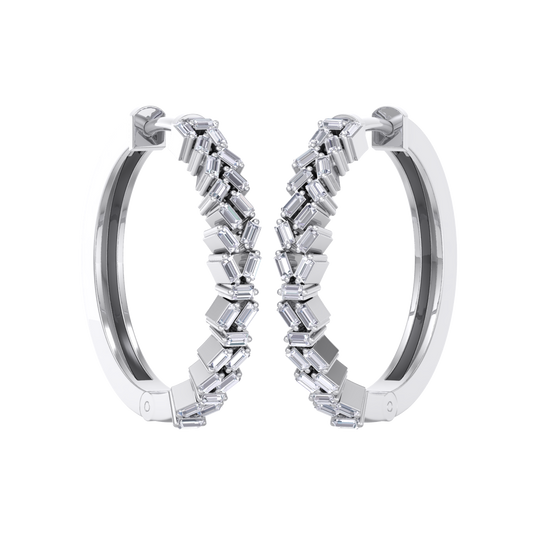 Baguette diamond hoops earrings in white gold with white diamonds of 0.73 ct in weight
