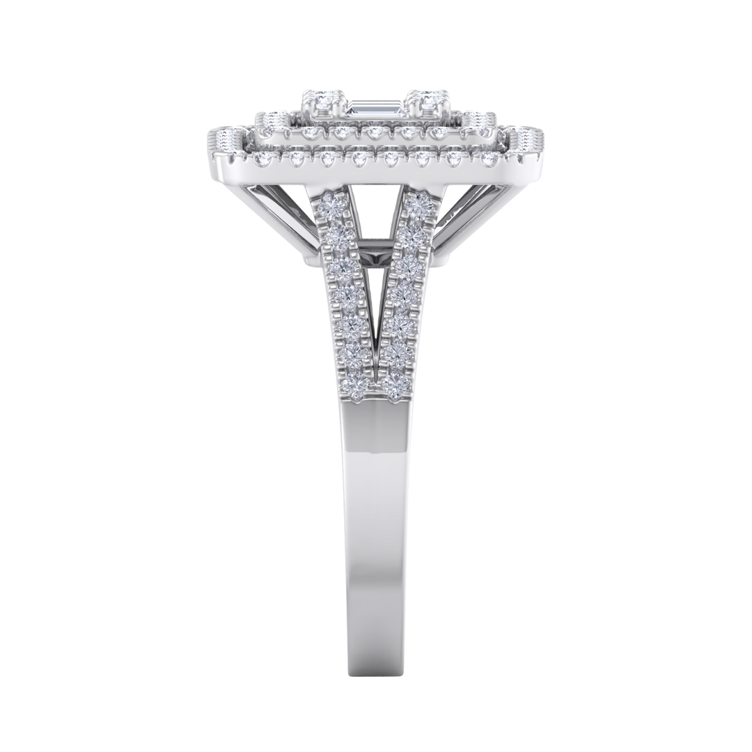 Square diamond ring with split shank in rose gold with white diamonds of 1.02 ct in weight