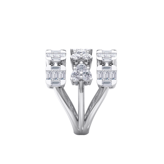 Triple band hearts ring in white gold with white diamonds of 3.24 ct in weight 