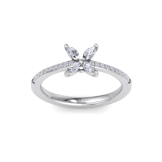 Flower ring in white gold with white diamonds of 0.60 ct in weight