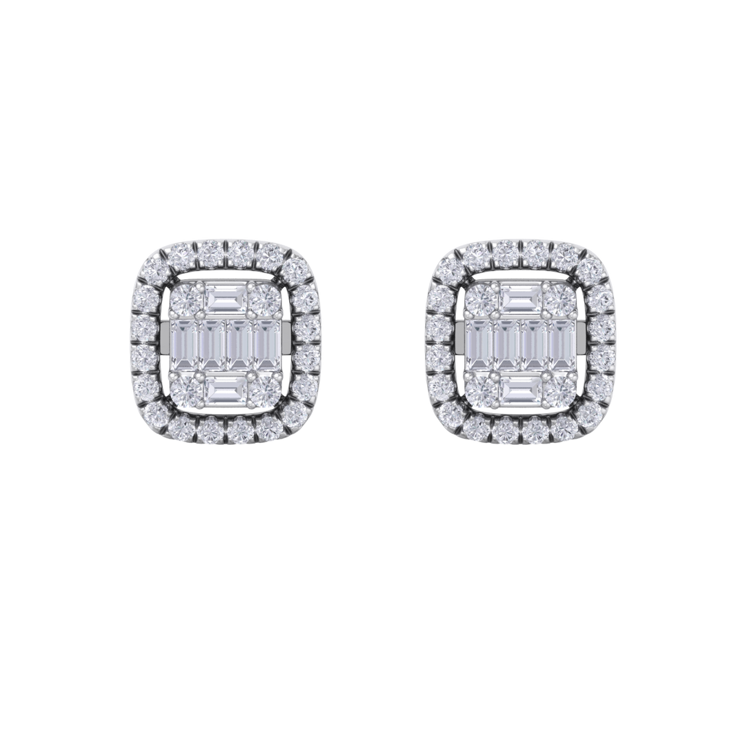 Halo square stud earrings in yellow gold with white diamonds of 0.41 ct in weight
