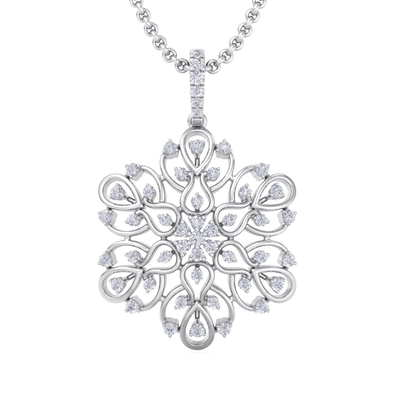 Flower pendant in white gold with white diamonds of 1.02 ct in weight