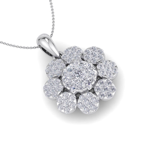 Flower shaped pendant in yellow gold with white diamonds of 1.84 ct in weight - HER DIAMONDS®