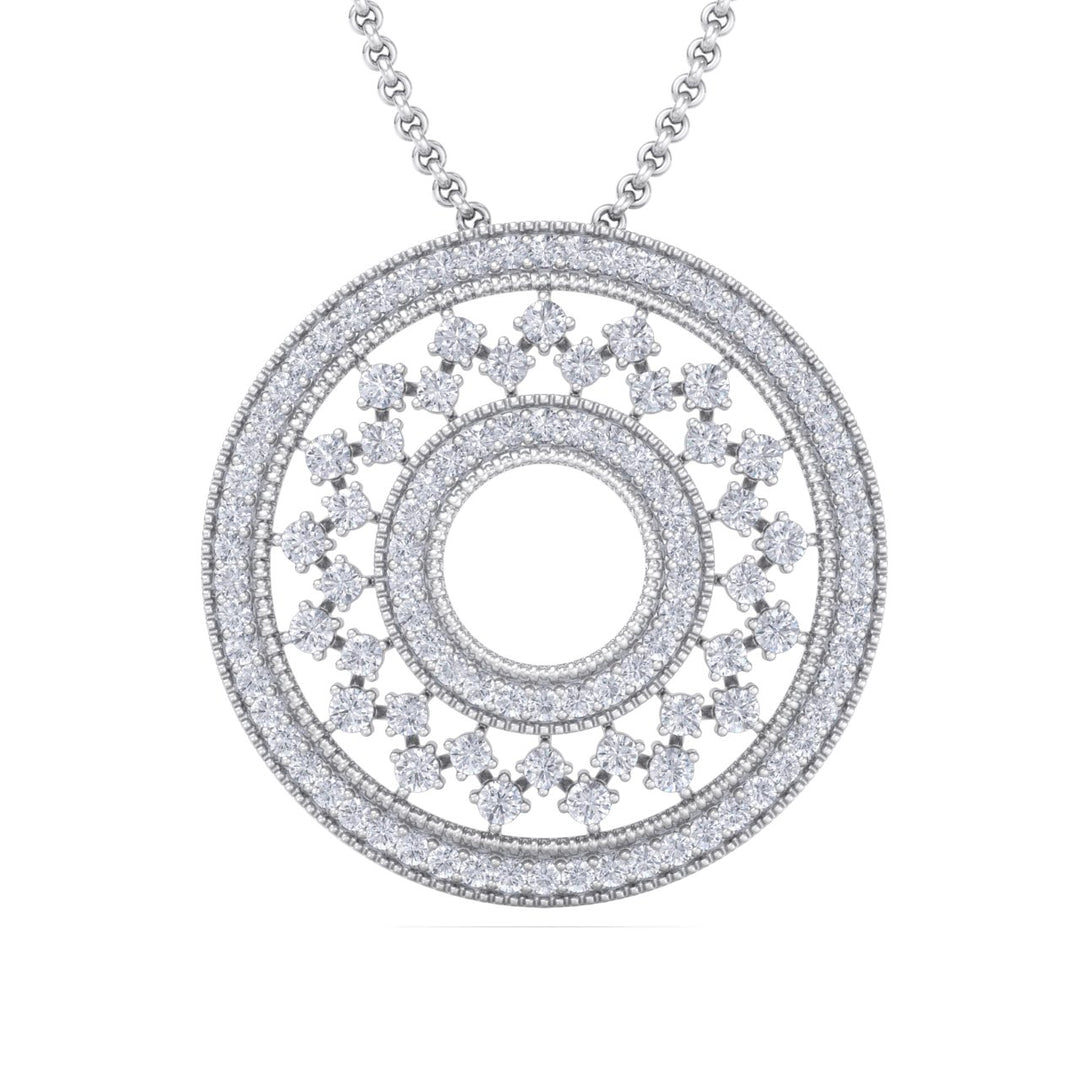 Exclusive round pendant in white gold with white diamonds of 4.11 ct in weight