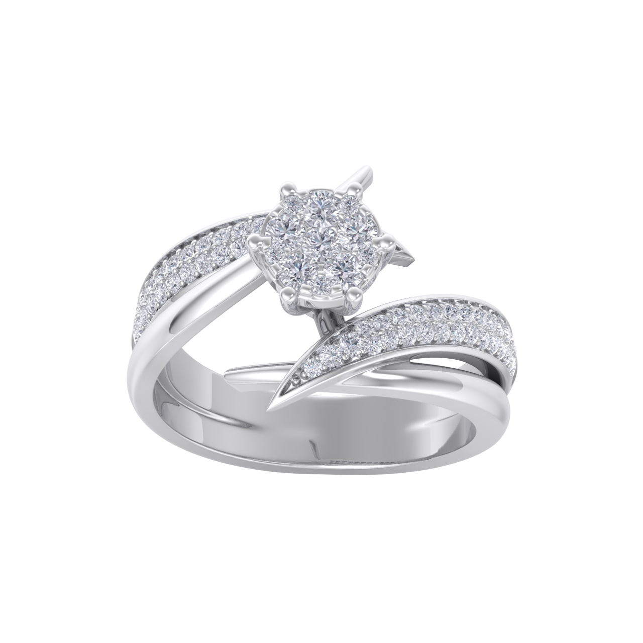 Cluster solitaire ring in white gold with white diamonds of 0.57 ct in weight