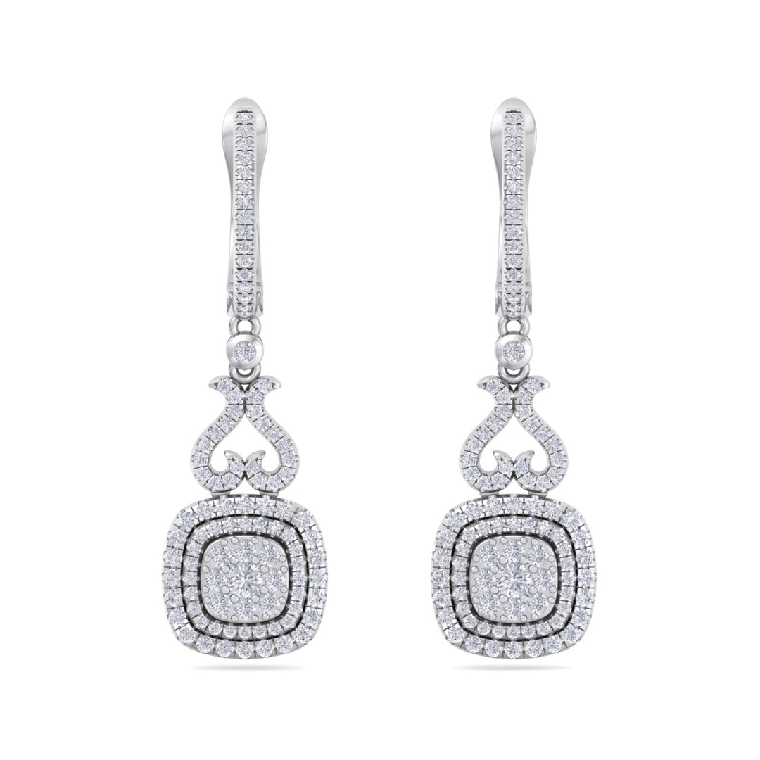 Square heart earrings in white gold with white diamonds of 0.89 ct in weight - HER DIAMONDS®
