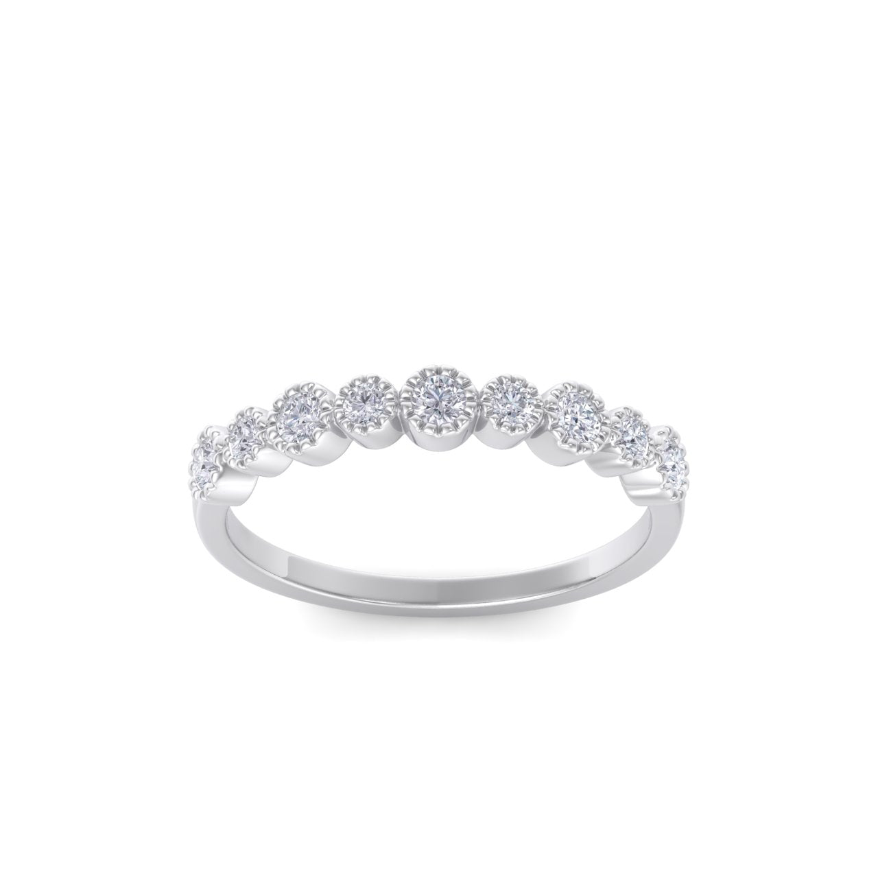 Milgrain wedding band in white gold with white diamonds of 0.25 ct in weight