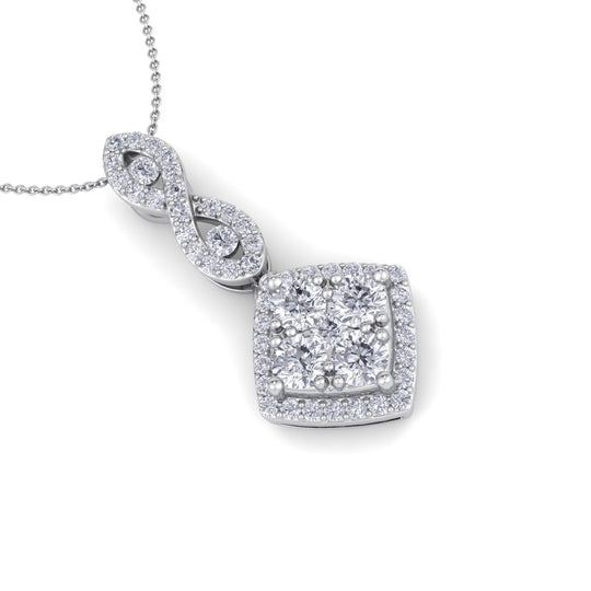 Long square shaped pendant necklace in white gold with white diamonds of 0.66 ct in weight - HER DIAMONDS®