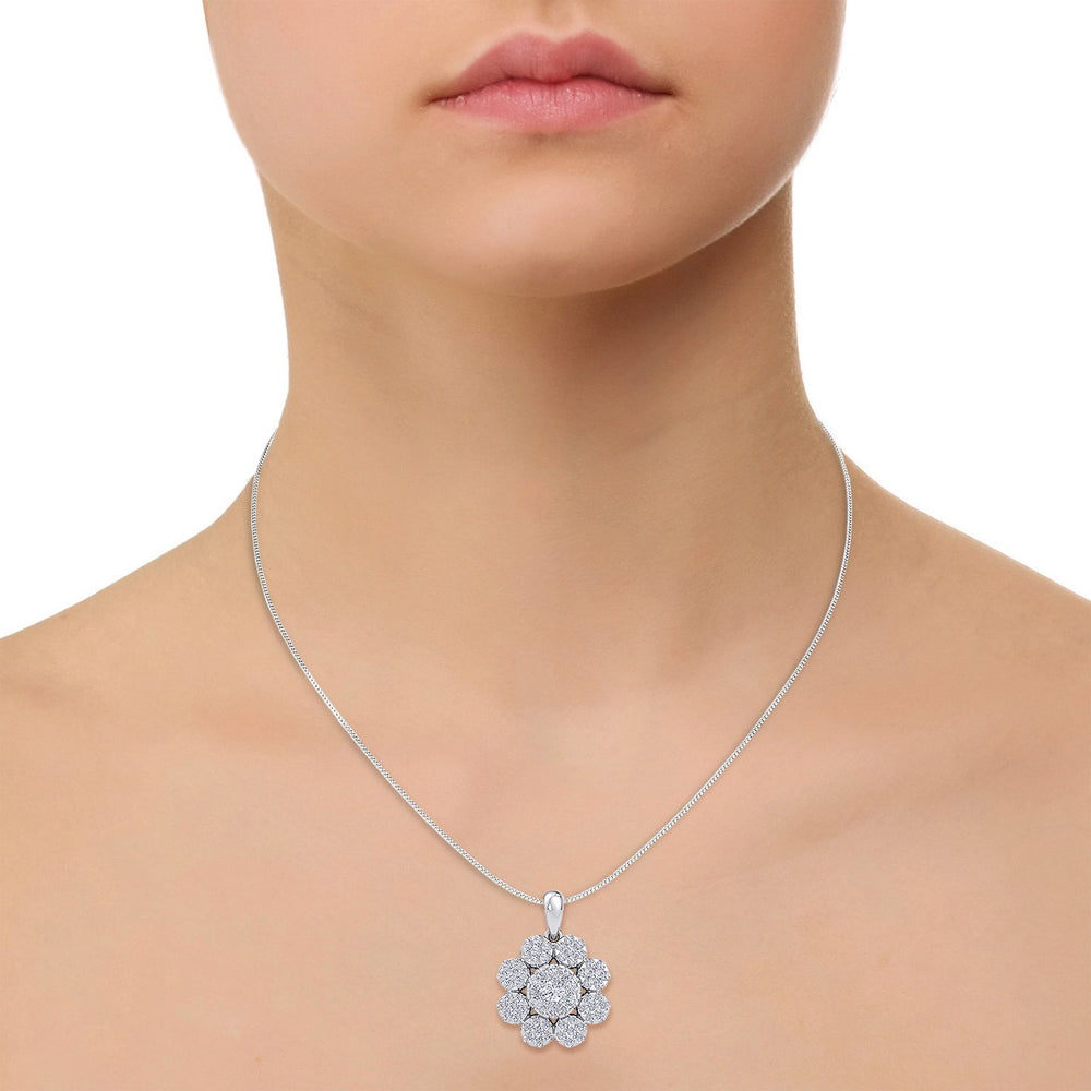 Flower shaped pendant in white gold with white diamonds of 1.84 ct in weight - HER DIAMONDS®
