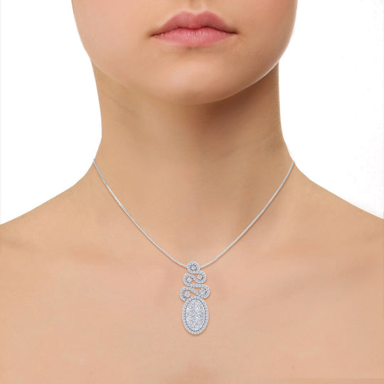 Long oval shaped pendant necklace in white gold with white diamonds of 1.34 ct in weight - HER DIAMONDS®