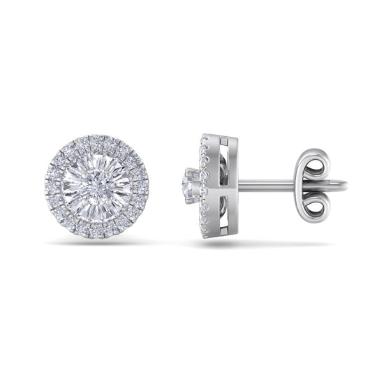 Halo stud earrings in white gold with white diamonds of 0.46 ct in weight