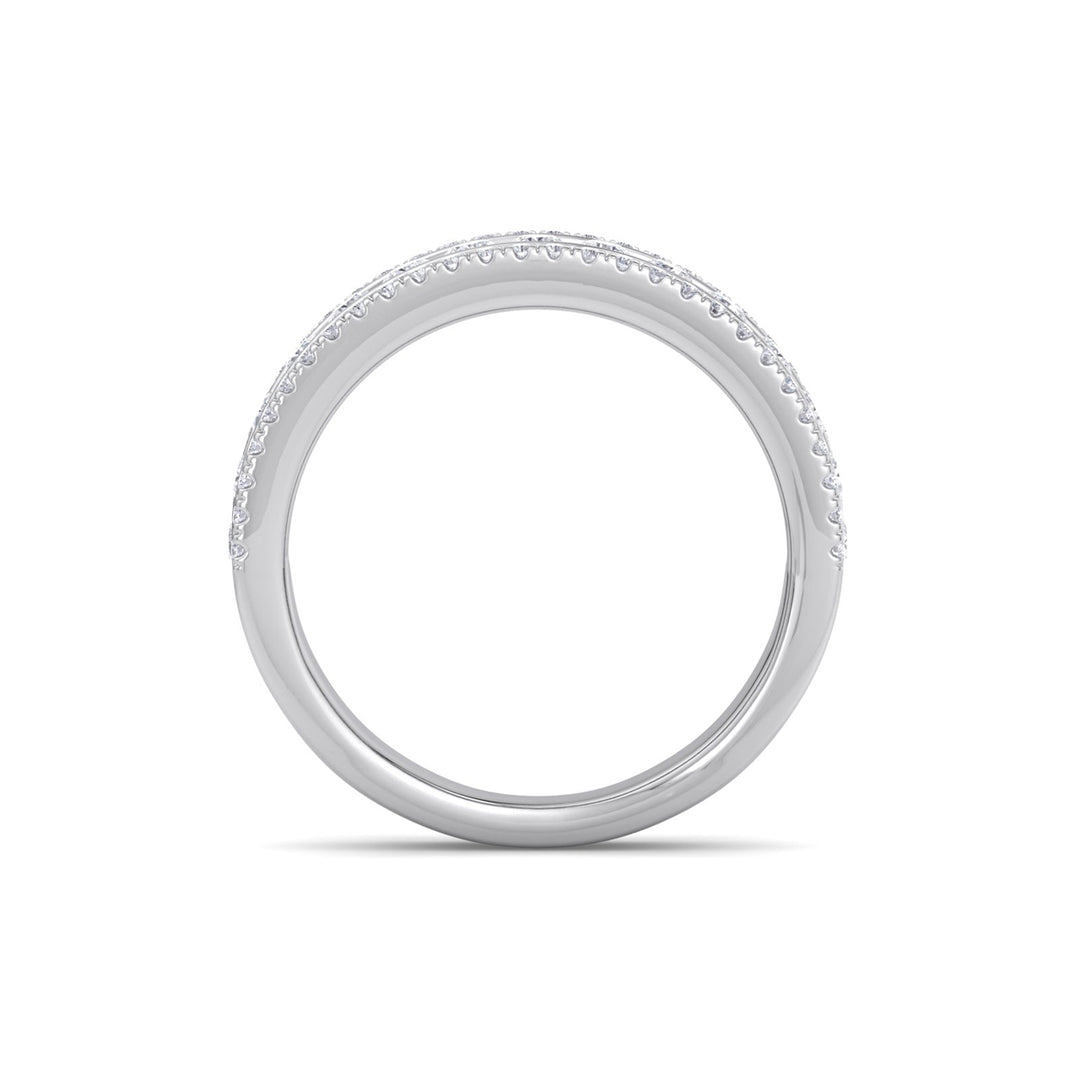 Three row ring in white gold with white diamonds of 0.93 ct in weight
