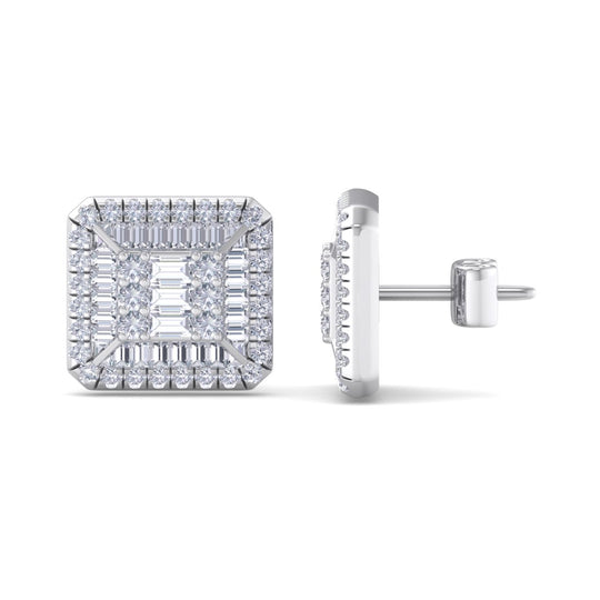 Square stud earrings in white gold with white diamonds of 0.88 ct in weight