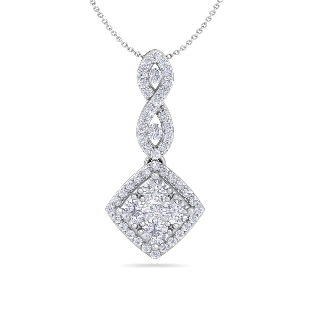 Long square shaped pendant necklace in white gold with white diamonds of 0.66 ct in weight - HER DIAMONDS®
