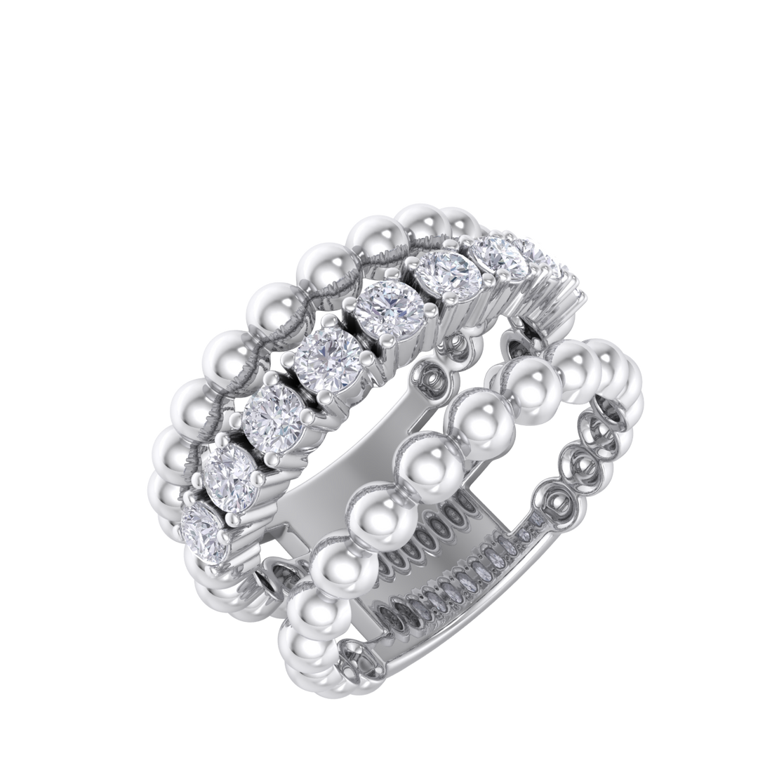 Multi-band ring in white gold with white diamonds of 0.81 ct in weight