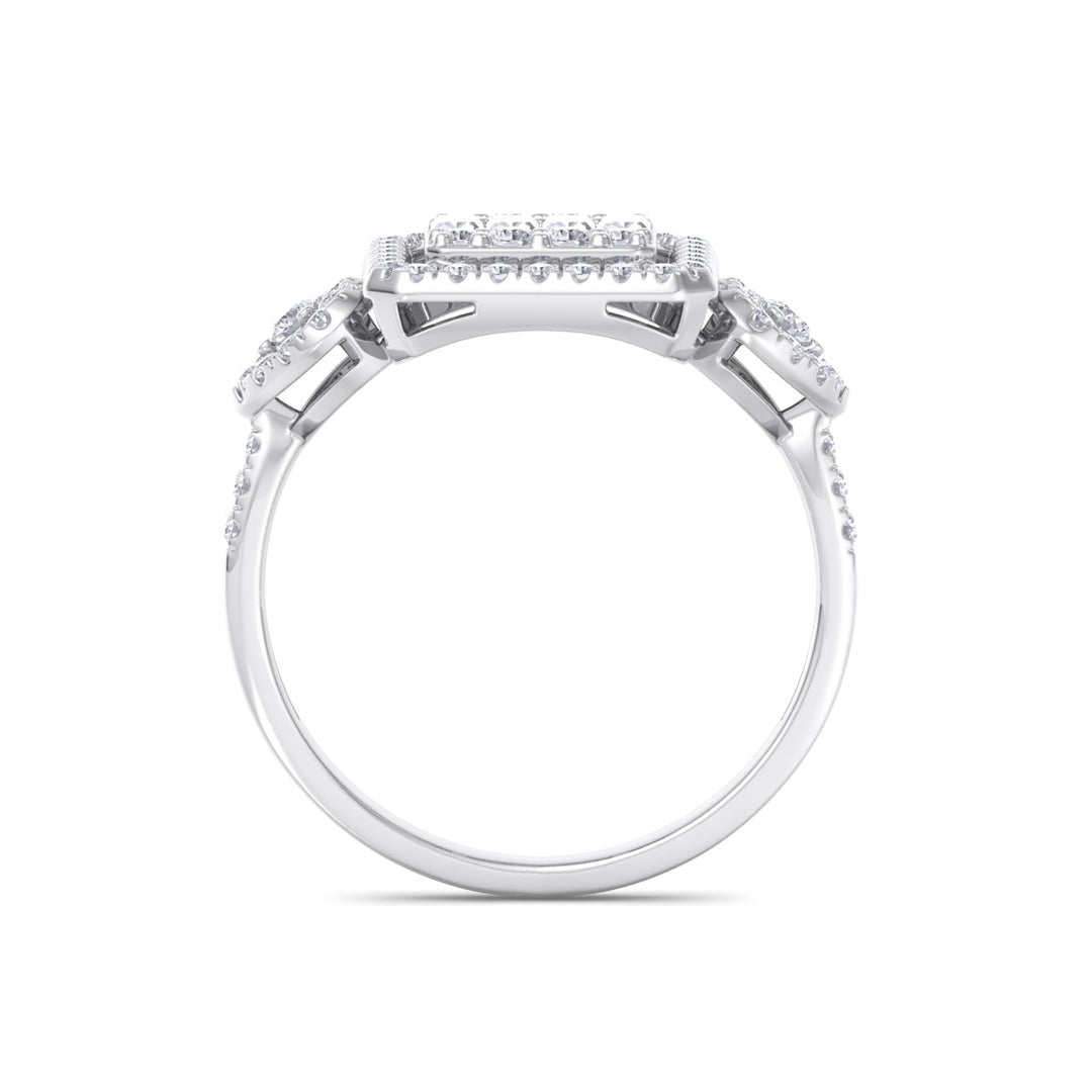 Square ring with hearts in white gold with white diamonds of 0.50 ct in weight