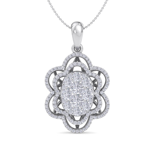 Flower shaped pendant necklace in rose gold with white diamonds of 1.36 ct in weight - HER DIAMONDS®
