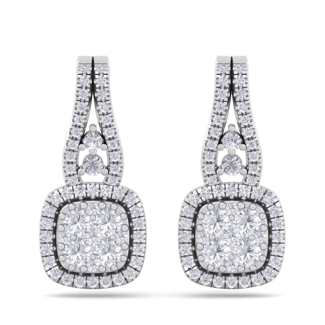 Square earrings in white gold with white diamonds of 0.73 ct in weight - HER DIAMONDS®