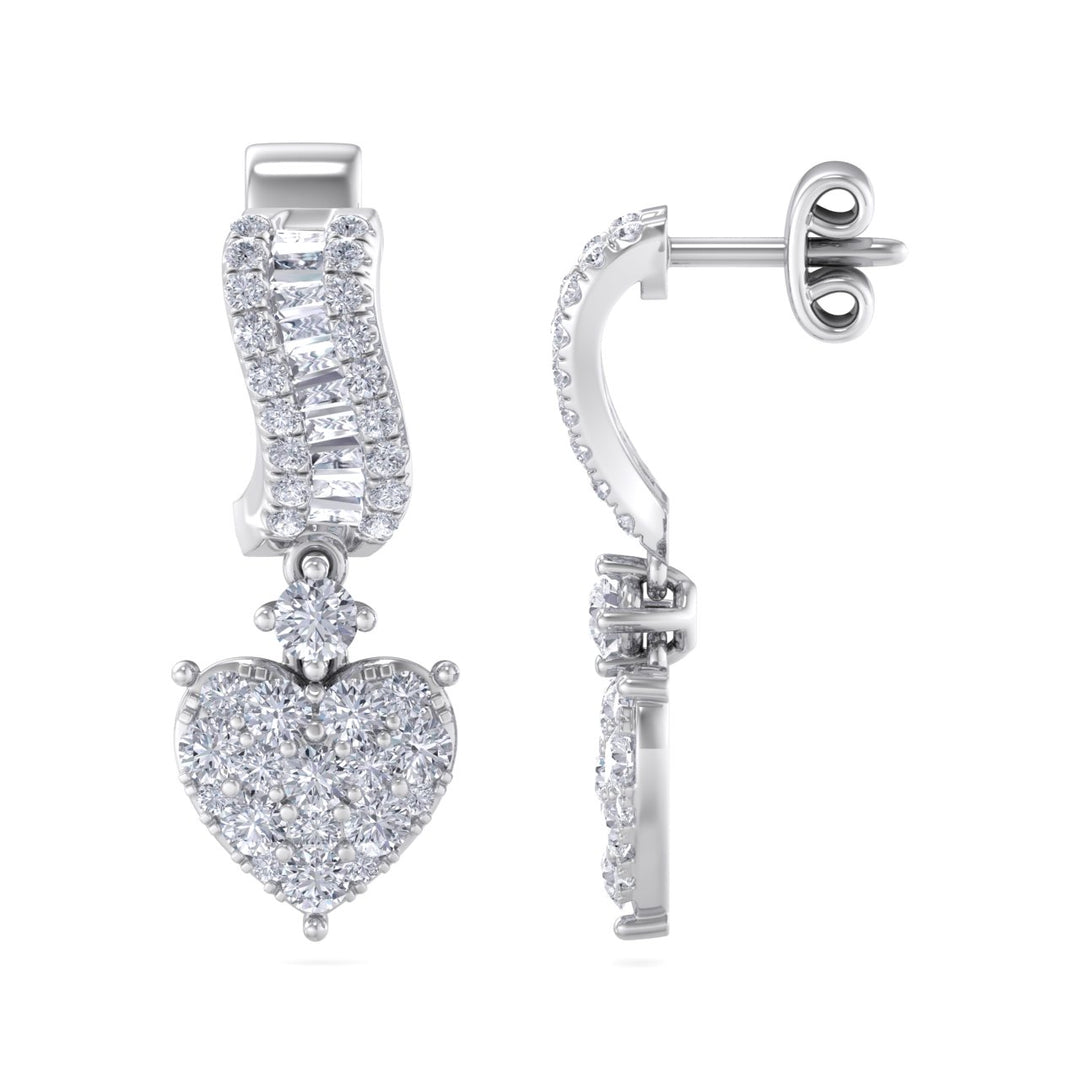 Drop earrings in white gold with white diamonds of 1.09 ct in weight