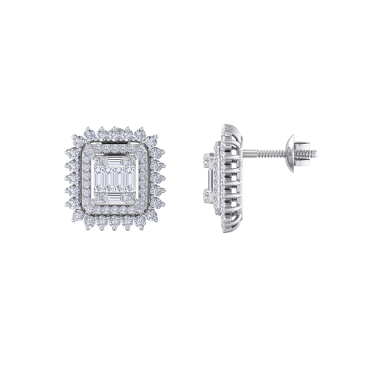 Elegant stud earrings in yellow gold with white diamond of 1.43 ct in weight