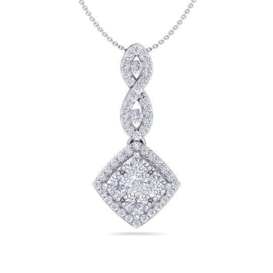 Long square shaped pendant necklace in rose gold with white diamonds of 0.66 ct in weight - HER DIAMONDS®