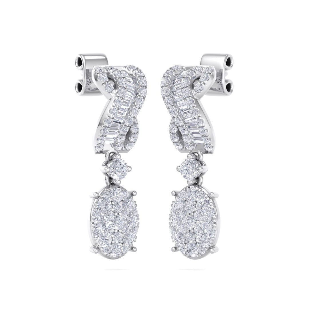 Drop earrings in white gold with white diamonds of 1.17 ct in weight