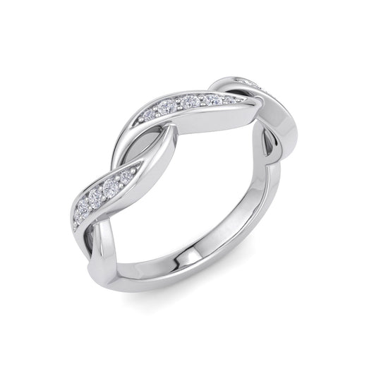 Twisted ring in white gold with white diamonds of 0.15 ct in weight