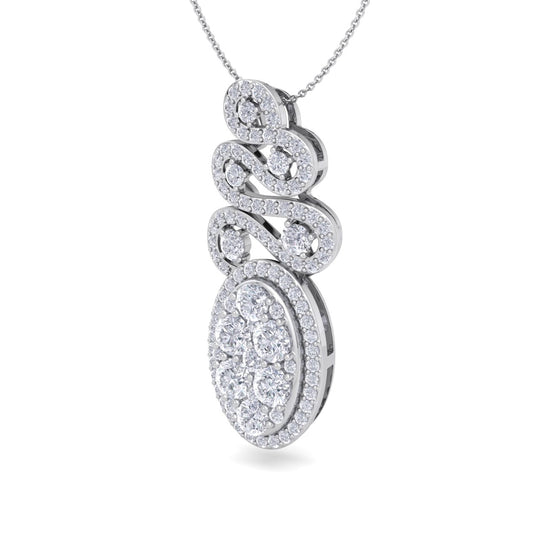Long oval shaped pendant necklace in rose gold with white diamonds of 1.34 ct in weight - HER DIAMONDS®