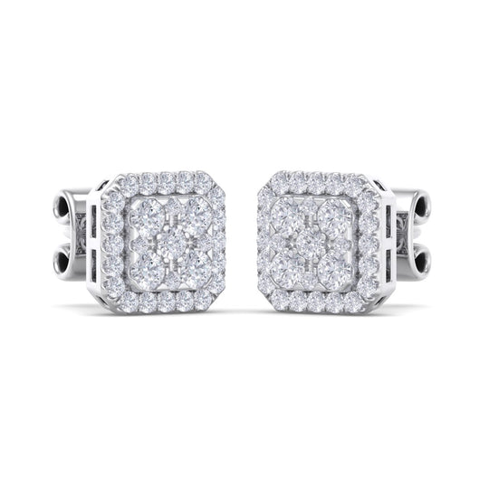 Square stud earrings in yellow gold with white diamonds of 0.51 ct in weight