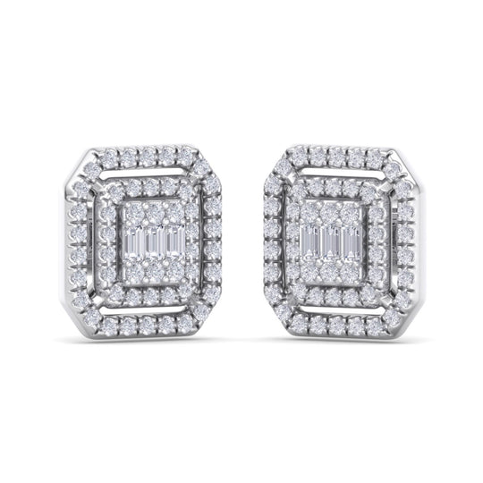 Square stud earrings in white gold with white diamonds of 1.12 ct in weight