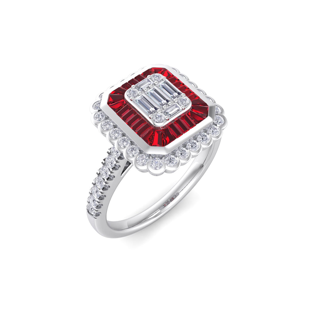 Medium square ring in white gold with white diamonds of 0.79 ct in weight