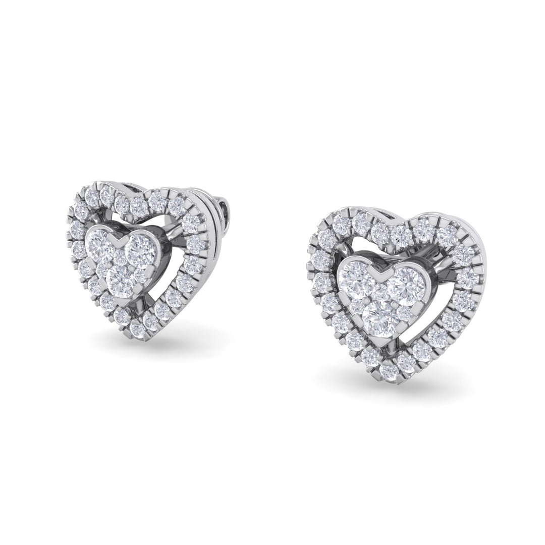 Heart stud earrings in yellow gold with white diamonds of 0.93 ct in weight - HER DIAMONDS®